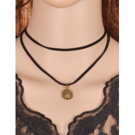 Stylish Sun Metal Ornament Necklace in Black
