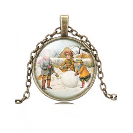 Merry Christmas Making A Snowman Scenery Necklace with Ball Gem