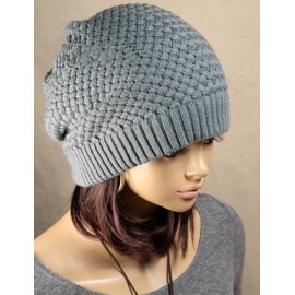 Snug Pure Color Knitted Beanie Hat with Rhombus Grains For Women