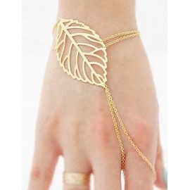 Maddish Openwork Leaf Design Chain Trim Bracelet in Gold