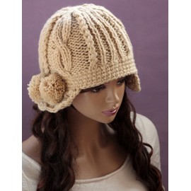Elegant Fuzzy Bobble Knitted Beanie Hat with Earmuffs Design For Women