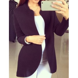 Casual Stand Collar Stripe Pattern Cardigan in Pure Color Size:S-XL