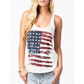 USA Flag Print Loose Tank Top with Scoop Neck