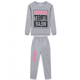 Athletic Color Panel Letter Printed Sweatshirt and Sweatpants