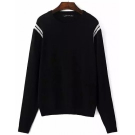 Fashionable Stripe Sleeve Round Neck Sweater Size:S-L