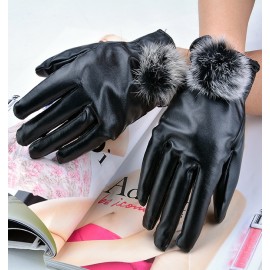 New Fur Faux Rabbit Fashion Short Design Women's Synthetic Leather Finger Gloves Winter Thickening Gloves Wedding Wear