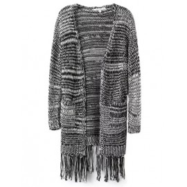 Loose Longline Tassel Knit Cardigan with Long Sleeve  Size:S-L