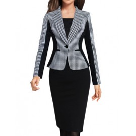 OL Houndstooth Printed Lapel Collar Slim Blazer with Single-Button