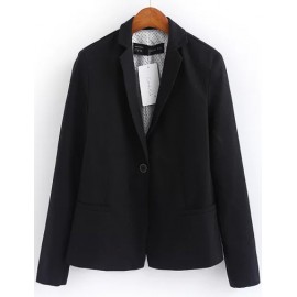 Celebrity Lapel Collar Long Sleeve Black Blazer with Pockets