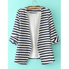 Casual Stripe Printed Short Sleeve Blazer in Two Tone