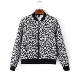 Casual Quilted Bomber Jacket in Daisy Print Size:S-L