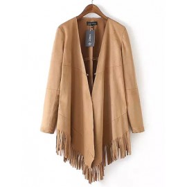 Fashionable Long Sleeve Open Front Suede Jacket with Tassel Hem Size:S-L
