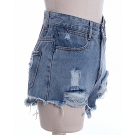Women's Punk Rock Street Hole Water Wash Retro High Waist Shorts Jeans