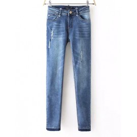 Fashionable Slinky Denim Pants in Ripped Trim Size:S-XL