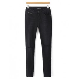 Street Split Trim Washed Skinny Jeans in Black Size:S-XL