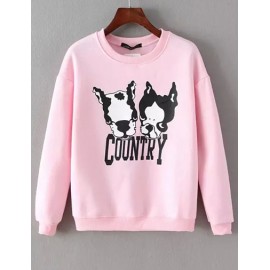 Youthful Puppy Print Round Neck Loose Sweatshirt