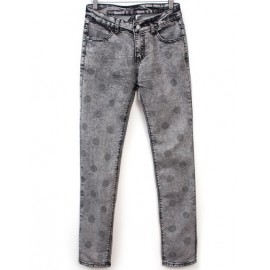 Regular Fit Washed Jean with Polka Dots Print Size:S-XL