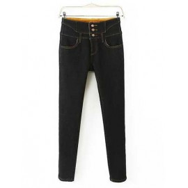 European High-Waist Three Buckle Jeans in Black Size:S-XL