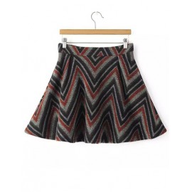 Retro Color Panel Zigzag Printed A-Lien Skirt with Zip Back Size:S-L