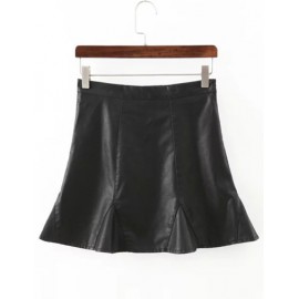 Seductive Fish Tail Hem PU Skirt in Black Size:S-XL