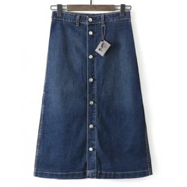Modern Single-Breasted Denim Skirt in Floral Embroidery Size:S-2XL