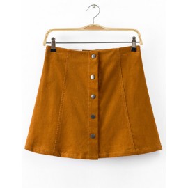Vintage High Waist Single-Breasted Corduroy Skirt in Solid Color Size:S-XL