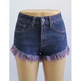 Fashionable Frayed High Waist Denim Shorts Size:M-2XL
