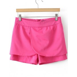 Trendy Tiered Trim Pure Color Shorts with Zip Back Size:S-L