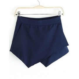 Attractive Asymmetric Hem Chiffon Mini Shorts in Pure Color Size:S-L