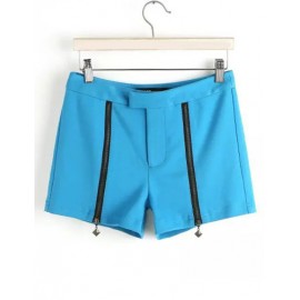 Simplicity Double Zip Front Shorts in Pure Color Size:M-L