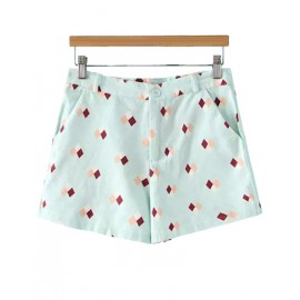 Exquisite Slanted Pocket Shorts with Rhombus Print Size:S-L