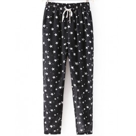 Contrast Color Stars Printed Chiffon Pants with Elastic Waist Size:S-L