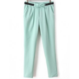 Slanted Pockets Peg Pants with PU Panel Waist Size:S-XL