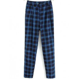 Stylish Checked Peg Pants with High Waist Size:S-L