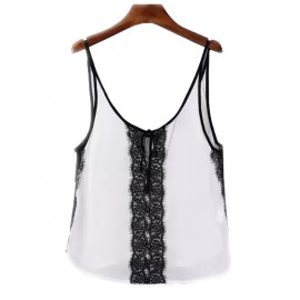 Gorgeous Monochrome Lace Panel Spaghetti Top with Knot Front