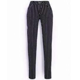 Classic Vertical Printed Skinny Pants with Single Button Size:S-XL