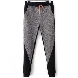 Color Blocked Drawstring Waist Sweat Pants with Cuffed Buttom Size:S-L