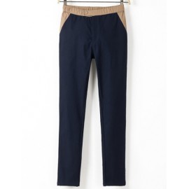 Two Tone Casual Pants with Single Button Size:S-L