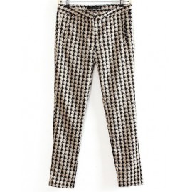 Trendy Houndstooth Printed Pants in Slim Fit Size:S-L