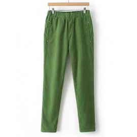 Simple Elastic Waist Corduroy Harem Pants with Jetted Pocket Size:S-XL