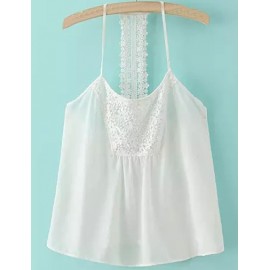 Charming Lace Panel Spaghetti Top in Pure Color