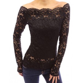 Seductive Off Shoulder Scallop Edge Lace Tee in Pure Color