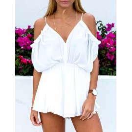 Fancy Deep V-Neck Flounced Off Shoulder Playsuit Size:S-XL