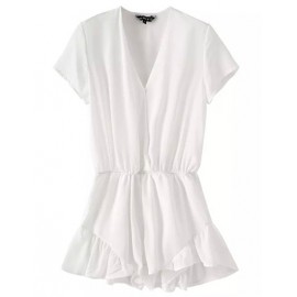 Gorgeous Deep V-Neck Short Sleeve Playsuit in Flounced Hem Size:S-XL