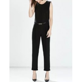 Chic Belted Sleeveless Jumpsuits in Zipper Back Size:S-L