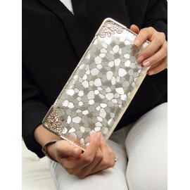 Voguish Metallic Decorated Stone Pattern Rectangle Clutch Bag