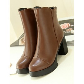 England Platform Chunky Heel Boots in Round Toe Size:34-39
