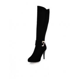 Stylish Point Toe Heel Knee Boots in Metal Detail Size:34-39