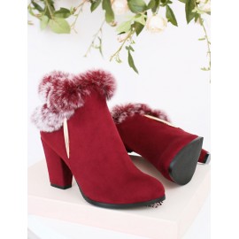 Noble Point Toe Chunky Heel Ankle Boots in Fur Detail Size:34-39
