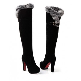 Gorgeous Chunky Heel Over The Knee Boots in Fur Trim Size:34-39